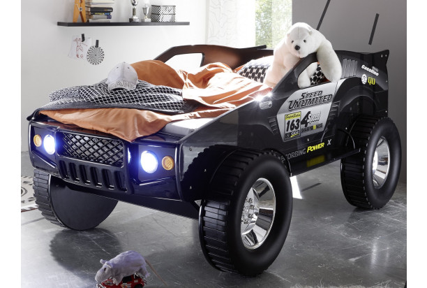 Detská posteľ Jeep 90x200 cm, čierne závodné auto