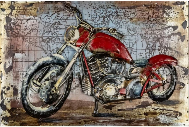 Kovový obraz na stenu Červená motorka veterán 60x40 cm, vintage