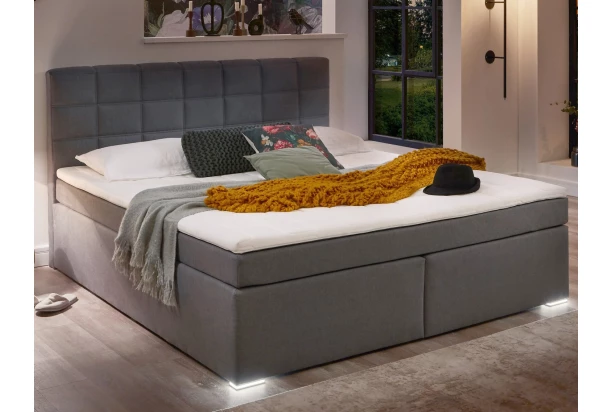 Posteľ boxspring s osvetlením Fargo 180x200 cm, šedá látka