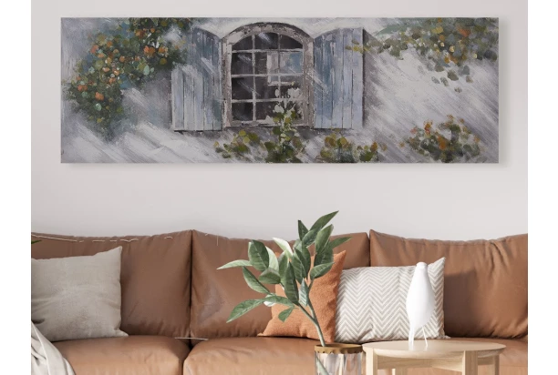 Ručne maľovaný obraz Okenice 150x50 cm, výrazná štruktúra