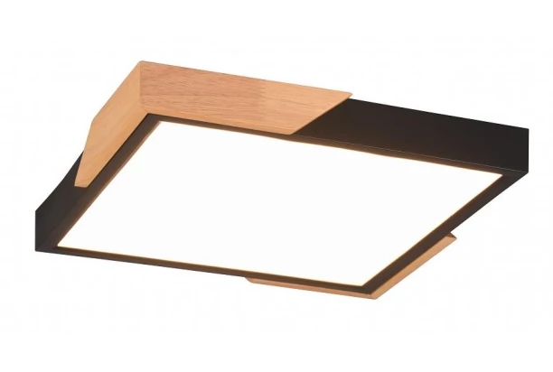 Stropné LED osvetlenie Meta 31 cm,drevo/čierny kov, hranaté