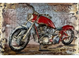 Kovový obraz na stenu Červená motorka veterán 60x40 cm, vintage