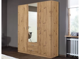 Šatníková skriňa so zrkadlom Case, 136 cm, dub artisan