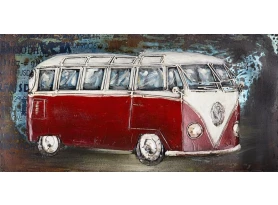 Kovový obraz na stenu Červený Volkswagen 80x40 cm, vintage